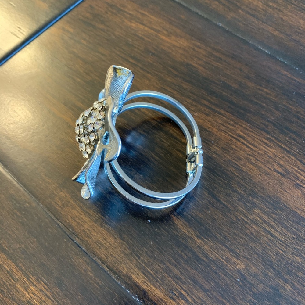 Vintage Silver Flower Cuff Statement Bracelet - image 2